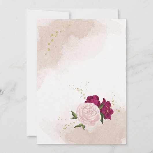 magenta rosa Blume grüne Blätter Save The Date (Rückseite)