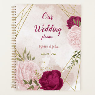 Magenta & rosa Blume Grüne Hochzeit Planer