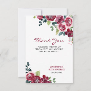 Magenta Rosa Blumen Grüner Geburtstag Dankeskarte