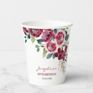 Magenta Rosa Blumen Grüner Geburtstag Pappbecher