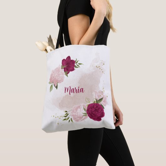 magenta rosa Blumengrün Tasche (Von Nahem)