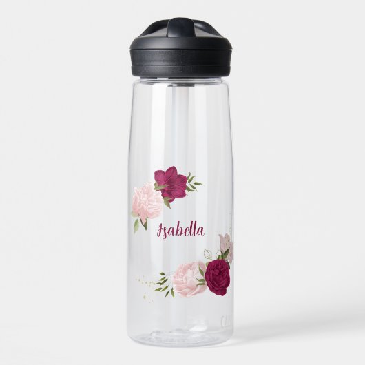magenta rosa Blumengrün Trinkflasche (Vorne)