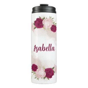 magenta rosa florale Grün Thermosbecher