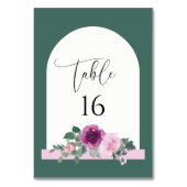 Magenta Rosa Florales Blattgrün Gebogen Tischnummer (Rückseite)