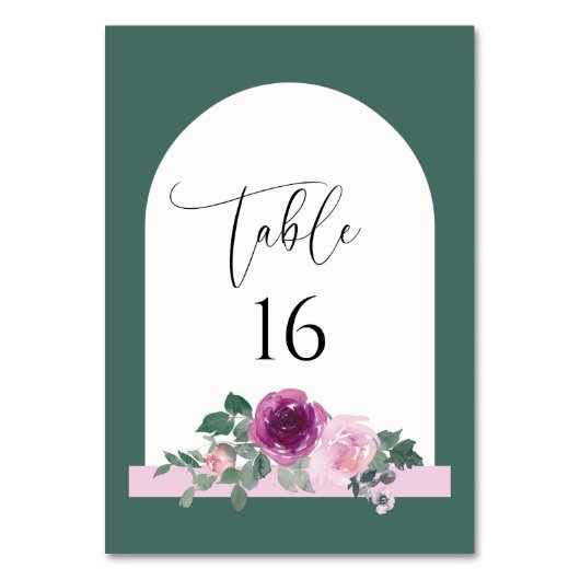 Magenta Rosa Florales Blattgrün Gebogen Tischnummer (Vorderseite)