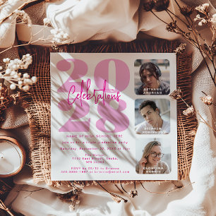 Magenta Rosa Foto Dreifache Abschluss-Einladung Einladung