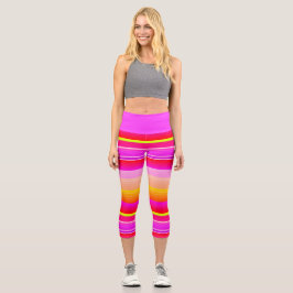 Magenta rosa gelbes, gestreift capri leggings