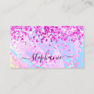 Magenta Rosa Glitter Irisierender Leopard Visitenkarte