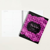Magenta Rosa Glitzer Dots & Black Edges Monogramm Planer (Anzeige)