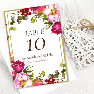 Magenta Rosa Gold Florales Hochzeitsdesign Tischnummer
