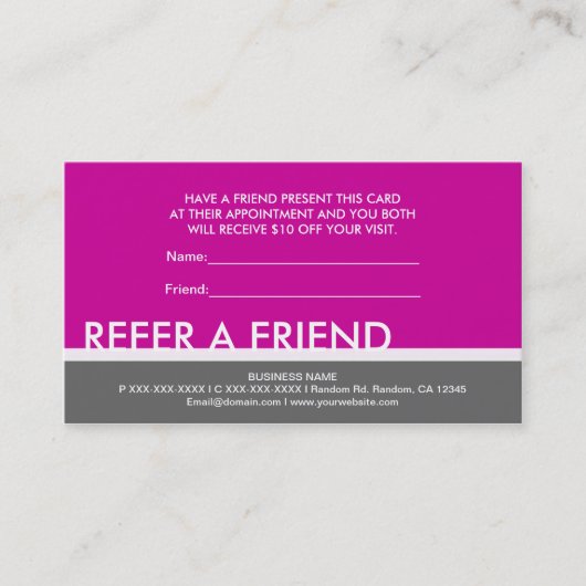 Magenta Rosa Grau einfach eine Freundes-Karten zu Empfehlungskarte (Vorderseite)