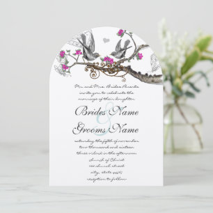 Magenta Rosa & Grau Vintage Vögel Wald Hochzeit Einladung