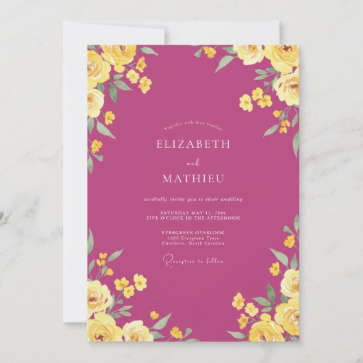 Magenta-Rosa-Hochzeit Einladung (Vorderseite)