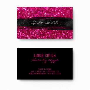 Magenta Rosa Konfetti Glitter Schwarze Pinselstric Visitenkarte