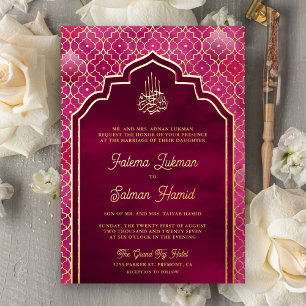 Magenta Rosa marokkanische arschmuslimische Hochze Folieneinladung