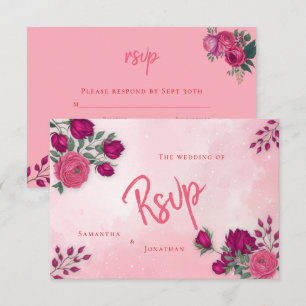 Magenta Rosa Moderne Hochzeit   RSVP Karte