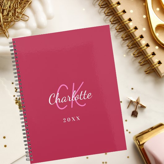 Magenta rosa Monogramm Initialen Name 2026 Planer