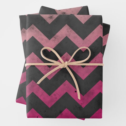 Magenta rosa Ober dunkelgrau Zickzack Muster Geschenkpapier Set (Beispiel)