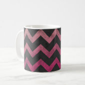 Magenta rosa Ober dunkelgrau Zickzack Muster Kaffeetasse (Vorderseite Links)