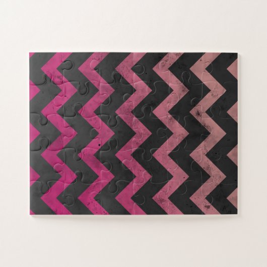 Magenta rosa Ober dunkelgrau Zickzack Muster Puzzle (Horizontal)