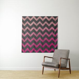Magenta rosa Ober dunkelgrau Zickzack Muster Wandteppich