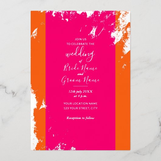 Magenta Rosa Orange Gold Grain Folieneinladung (Vorderseite)