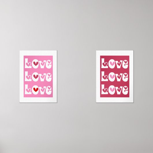 Magenta Rosa Retro LIEBE Typografie mit Herzen Bilderwand Sets (Vorderseite)