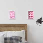 Magenta Rosa Retro LIEBE Typografie mit Herzen Bilderwand Sets (Schlafzimmer)