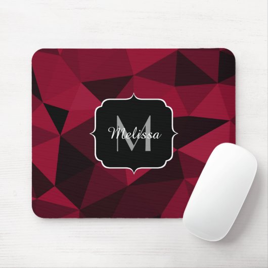 Magenta rosa rotes Schwarz Geometrie-Muster Monogr Mousepad (Mit Mouse)