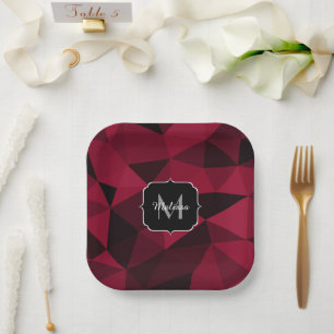 Magenta rosa rotes Schwarz Geometrie-Muster Monogr Pappteller