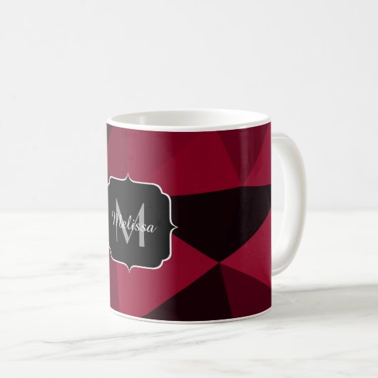 Magenta rosa Schwarz Geometrie Muster Monogram Kaffeetasse (VorderseiteRechts)