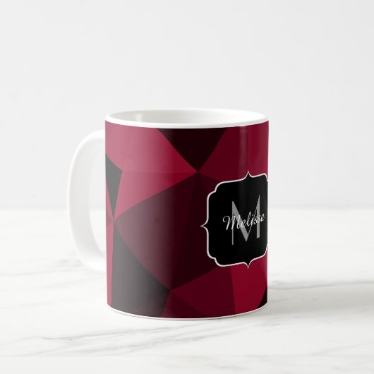 Magenta rosa Schwarz Geometrie Muster Monogram Kaffeetasse (Vorderseite Links)
