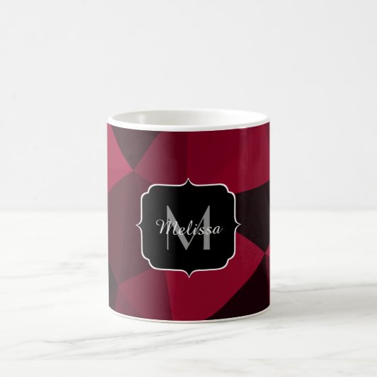 Magenta rosa Schwarz Geometrie Muster Monogram Kaffeetasse (Mittel)