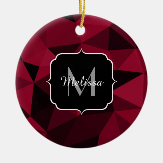 Magenta rosa Schwarz Geometrie Muster Monogram Keramik Ornament (Vorne)