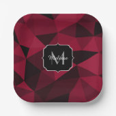 Magenta rosa Schwarz Geometrie Muster Monogram Pappteller (Vorderseite)