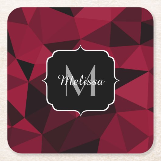 Magenta rosa Schwarz Geometrie Muster Monogram Rechteckiger Pappuntersetzer (Vorderseite)