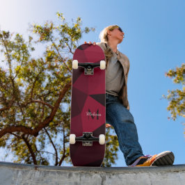 Magenta rosa Schwarz Geometrie Muster Monogram Skateboard