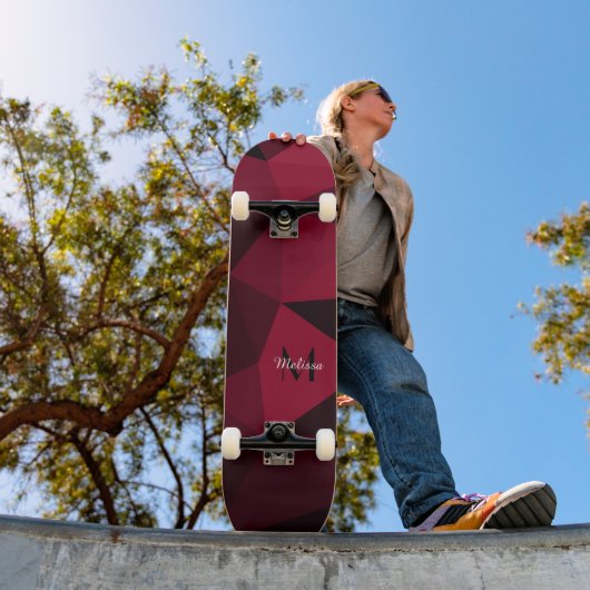 Magenta rosa Schwarz Geometrie Muster Monogram Skateboard (Außenbereich 1)
