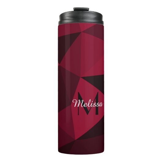 Magenta rosa Schwarz Geometrie Muster Monogram Thermosbecher (Vorderseite)