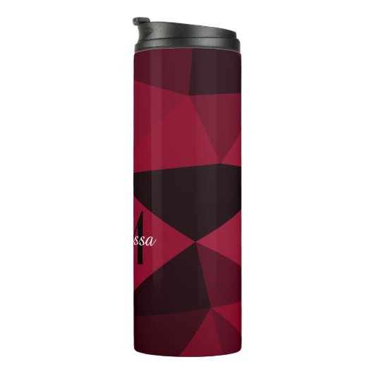 Magenta rosa Schwarz Geometrie Muster Monogram Thermosbecher (Nach rechts gedreht)