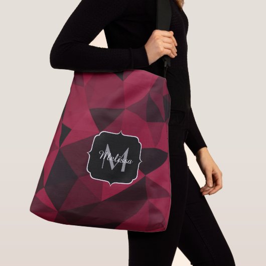 Magenta rosa Schwarz Geometrie Muster Monogram Tragetaschen Mit Langen Trägern (Von Nahem)