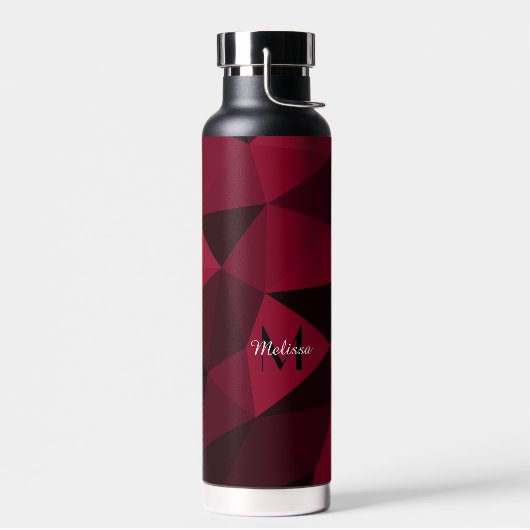 Magenta rosa Schwarz Geometrie Muster Monogram Trinkflasche (Links)