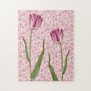 Magenta Rosa Tulpen Blumen Vintage Kunst Puzzle