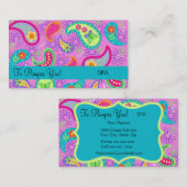 Magenta Rosa Türkis Modernes Paisley Muster Visitenkarte (Vorne/Hinten)