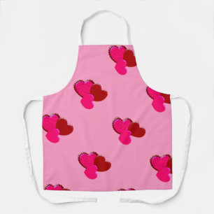Magenta Rosa und Rot Scalloped Herz- Schürze