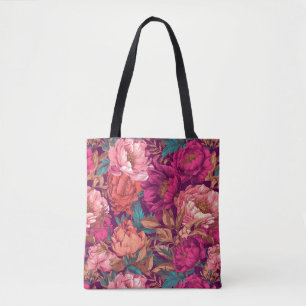 Magenta Rosa und Türkis Maximalistischer Blumen Tasche