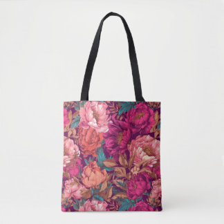 Magenta Rosa und Türkis Maximalistischer Blumen Tasche