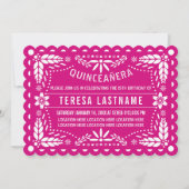 Magenta rosa und weiße Papagei Picado Quinceañera Einladung (Vorderseite)