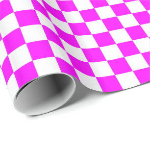 Magenta Rosa und Weiße Schachbrettquadrate Geschenkpapier