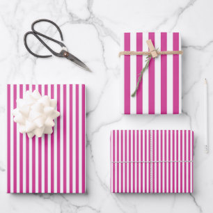 Magenta Rosa & Weiße Streifen Geschenkpapier Set
